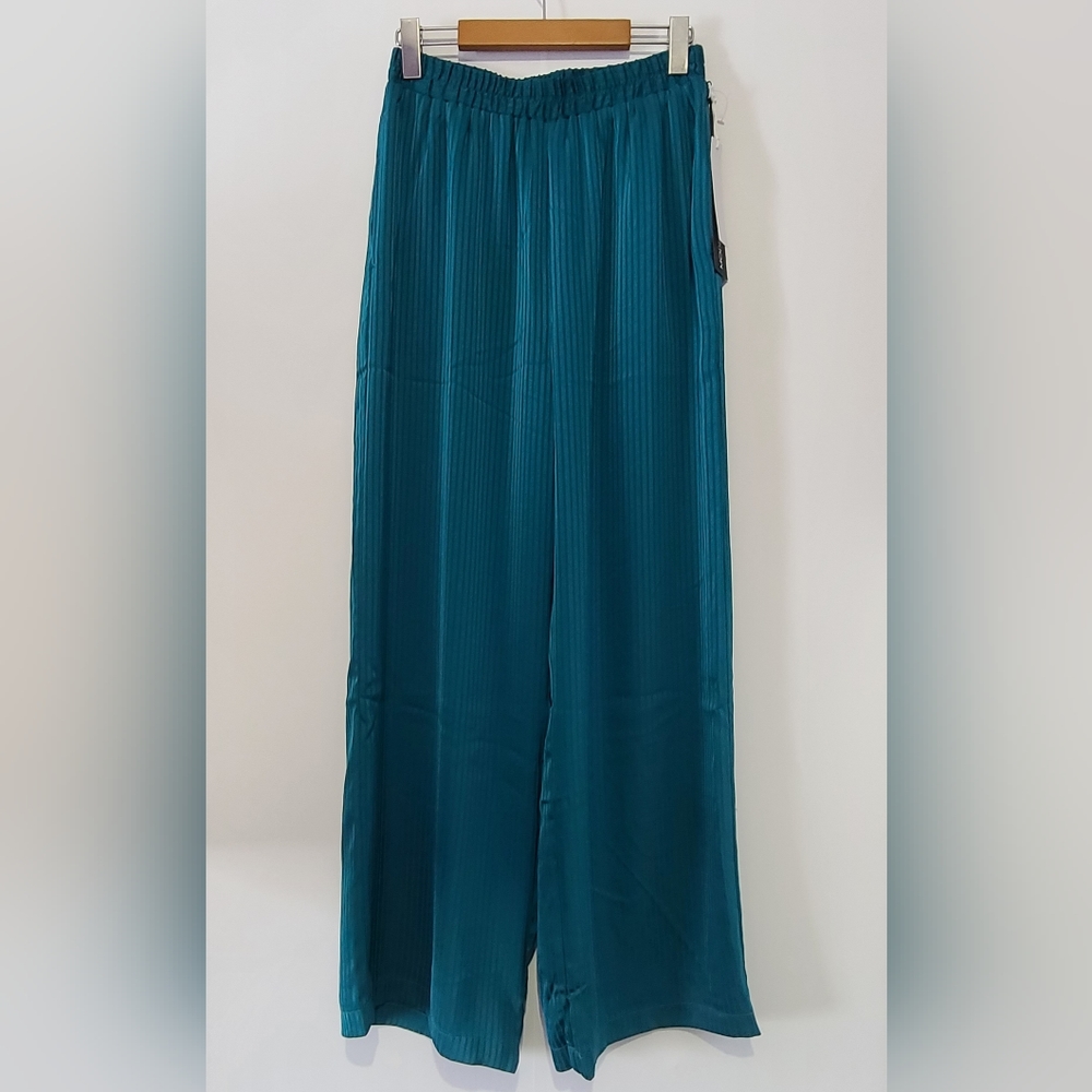 Modern Works green/teal long wide-leg pinstripe NWT pants, Sz S